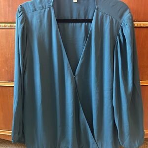 Nine Britton V-neck Faux Wrap Teal Blouse - Size XXL